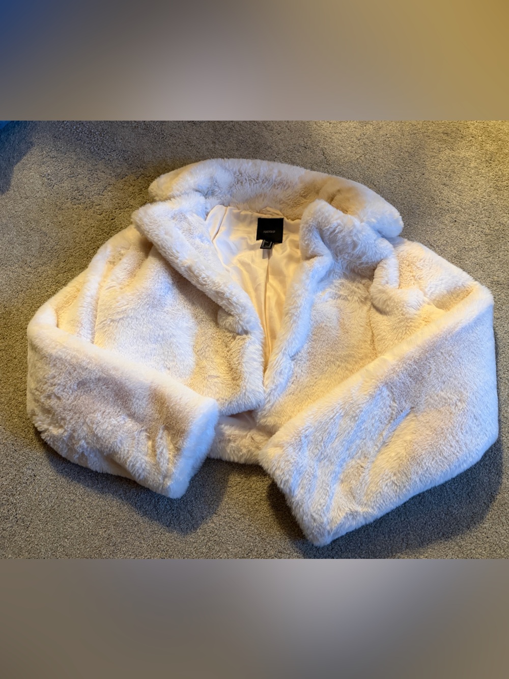 Forever 21 Cream Faux Fur Cropped Jacket